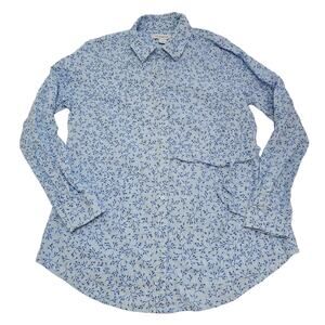 Liz Claiborne Womens Size M Blue Faux Wrap Button Up Blouse Micro Prairie Floral